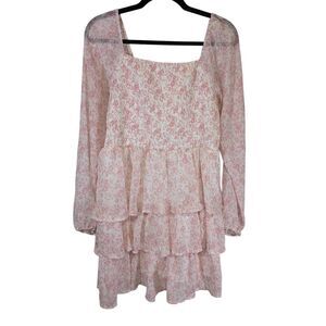Madden NYC Women's Juniors' Triple Ruffle Smocked Peasant Dress